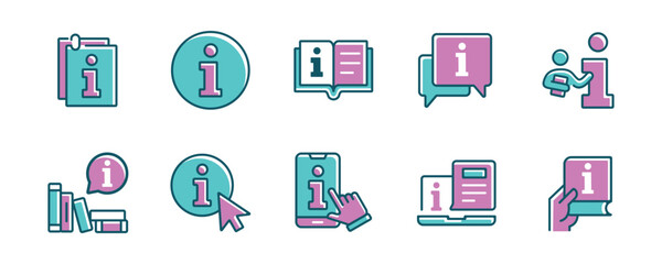 collection of manual information guidebook instruction icon set business client support reference help info document vector illustration - obrazy, fototapety, plakaty