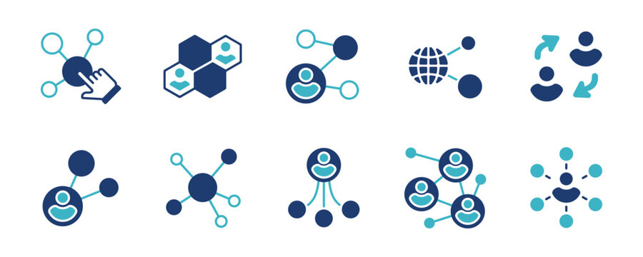 abstract molecular social business network icon set community partnership connection marketing link group vector illustration for web and app