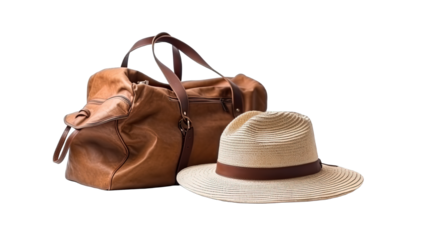 handbag and hat for traveling isolated on white