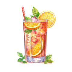 Refreshing Summer Delight: Iced Tea with Lemon and Mint,cocktail isolated on white,cocktail with lime and mint