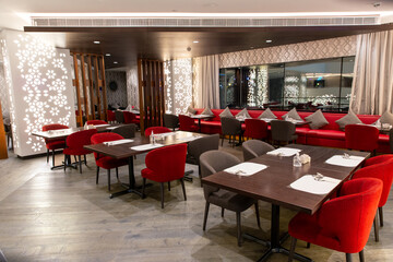 Interior of stylish bright italian restaurant