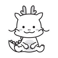 かわいい辰のモノクロイラスト