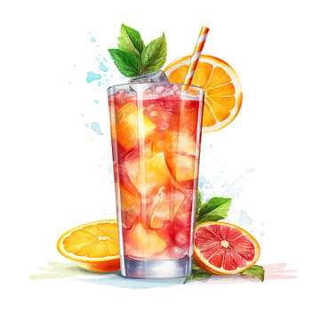 Refreshing Summer Delight: Iced Tea with Lemon and Mint,cocktail isolated on white,cocktail with lime and mint