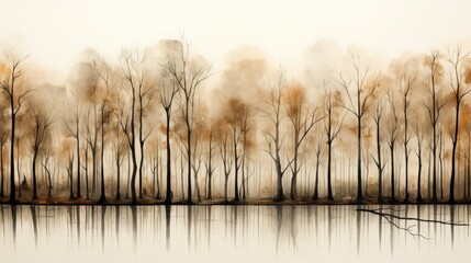  a painting of a lake with trees in the foreground.  generative ai