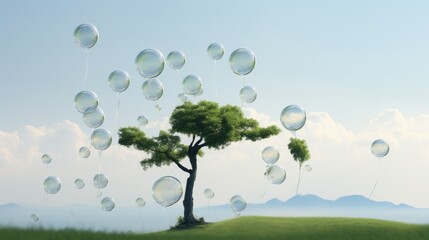  a tree with many bubbles floating in the air above it.  generative ai
