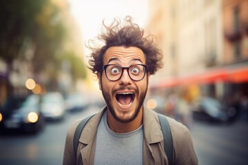 Fototapeta premium Happy man smiling suprising 