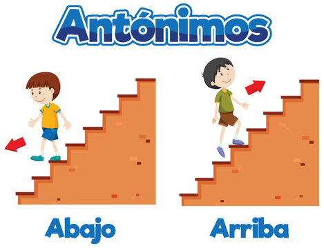 Educational Antonyms: Spanish Picture Word Card of Abajo and Arriba up and down