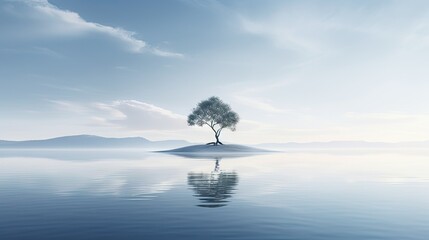  a lone tree on a small island in the middle of the ocean.  generative ai