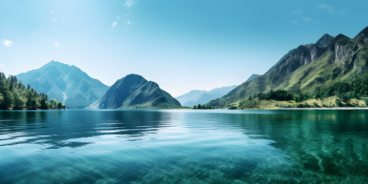 Lakeside Beauty with a Backdrop of Mountains,,
Tranquil Waters at the Mountain Lake Generative Ai