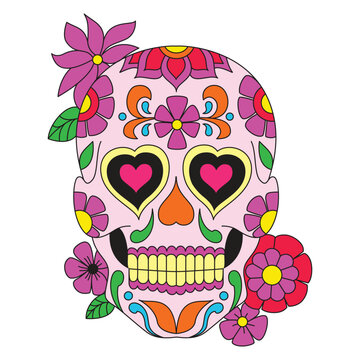 Mexican sugar skull isolated vector with flowers decoration for Day of the Dead on white background art 5