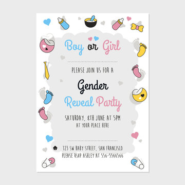 Gender Reveal Party Invitation Card Vector Illustration