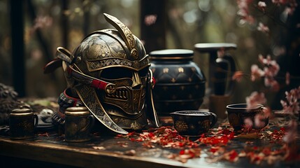guardian samurai helmet mask japanese style bakcground