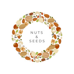 logo illustration dry nuts and seeds circle background