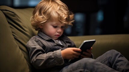 Children using smartphone in bed time
