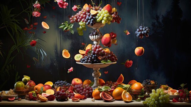  a table topped with lots of different types of fruits and vegetables.  generative ai