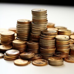 Stack of Money Coins on Table Background - Business Investment Concept,  Financial Investment Concept for Success.