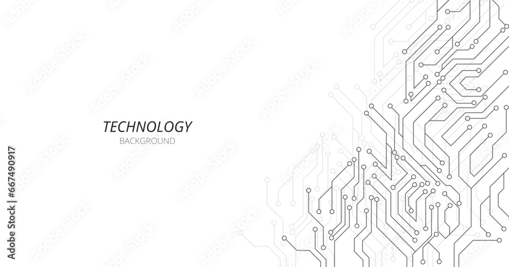 Poster Black circuit diagram on white background. High-tech circuit board connection system.Vector abstract technology on white background.