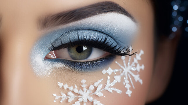 macro eye, winter vision, frost on eyelashes winter makeup
