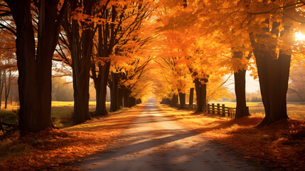 beautiful street view of autumn season in the forest wallpaper