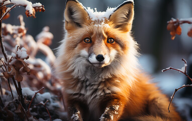 Fototapeta premium Portrait of a red fox in winter forest