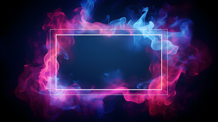 abstract glowing neon square frame with smoke on dark background - obrazy, fototapety, plakaty