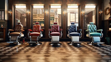 Image displaying row of barber shop chairs