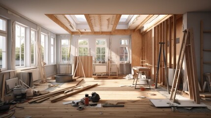 Incomplete home interior remodeling or building - obrazy, fototapety, plakaty