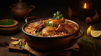 Indian non vegetarian food made in a traditional clay pot called Haandi - obrazy, fototapety, plakaty