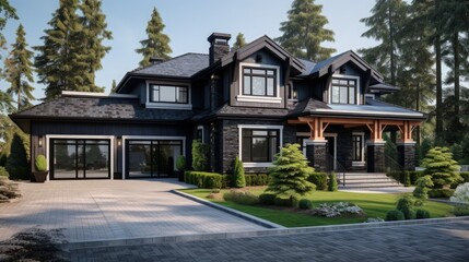 Fototapeta na wymiar Luxurious custom house with double garage in Vancouver suburbs