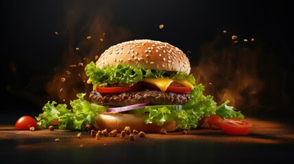 Healthy vegetarian alternative to a regular hamburger on a dark background