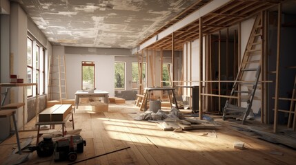 Incomplete home interior remodeling or building - obrazy, fototapety, plakaty