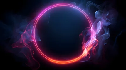 Cercles muraux Fumée abstract neon frame with smoke on dark background