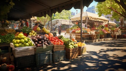 Outdoor market showcasing fruits and vegetables