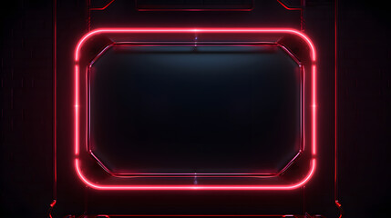 abstract glowing red neon square frame on dark background