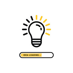Loading creative idea concept. Progress loading bar. Yellow lightbulb icon. Vector