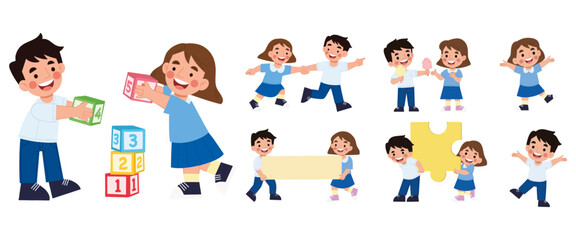 set of children playing character poses collection illustration children's day vector eps