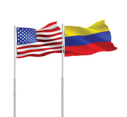 American and Venezuelan flags together.USA,Venezuela flags on pole