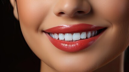 Fototapeta premium Beautiful wide smile of young fresh woman with great healthy white teeth. Dental care illustration. Generative AI