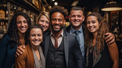 Fototapeta premium Multi ethnic people of different age looking at camera collage mosaic horizontal banner. Many lot of multiracial business people group smiling faces headshot portraits. Generative AI