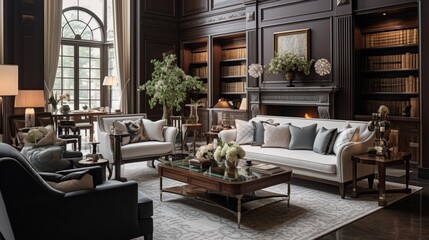 Fototapeta na wymiar an Elegant Living Room, Surrounded by Graceful Furnishings and Subtle Luxury,
