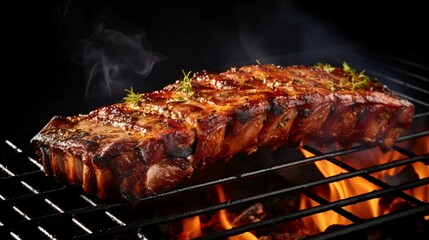 Barbecue Bliss: Ribs Cooking on the Grill with Smoke,