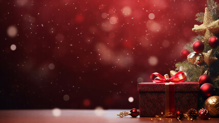 christmas background red with copy space, xmas celebration background