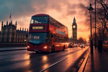 Foto op Plexiglas Londen rode bus big ben at night