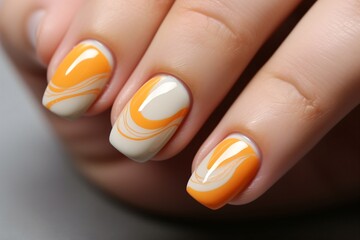 Beautiful nail paint design or art in orange color