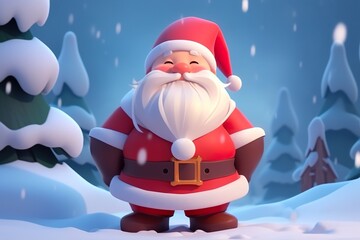 3D illustration of Santa claus in snowy winter background