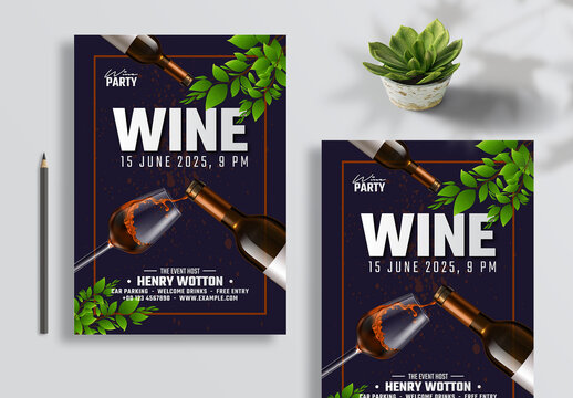 Wine Party Flyer Design Template