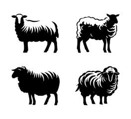 set of sheep silhouettes on isolated background