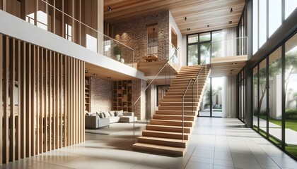 Modern luxury wooden home interior design concept, architectural background, real estate photography 