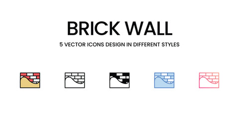Brick Wall icons set, colorline, glyph, outline, gradinet line, icon vector stock illustration isolate white background.