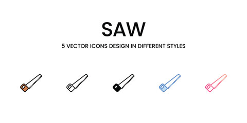 Saw icons set, colorline, glyph, outline, gradinet line, icon vector stock illustration isolate white background.